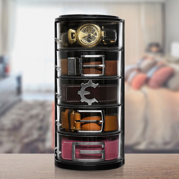 Belt Organizer — Rotating Acrylic Storage for Belts, Watches & Accessories