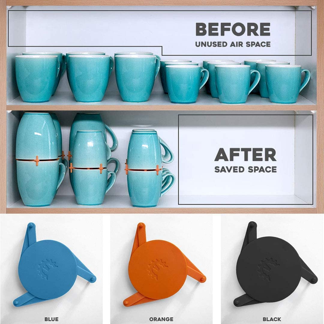 Mug Stackers 6-Pack — Stackable Cabinet Organizers for Coffee Mugs & Glasses