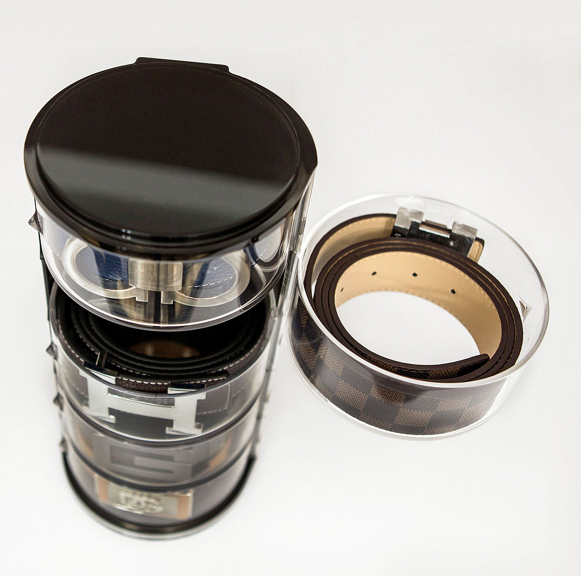 Belt Organizer — Rotating Acrylic Storage for Belts, Watches & Accessories