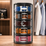 Five-tier rotating belt organizer on a bedroom dresser, each tier holding a coiled belt with the buckle facing out