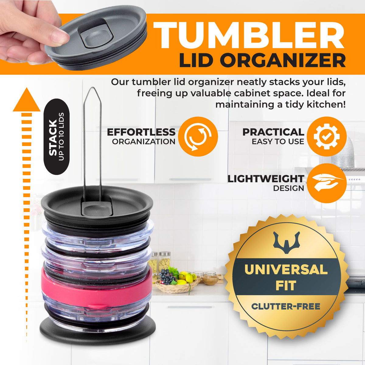 Tumbler Lid Organizer — Vertical Lid Storage for Stanley, Yeti & Most Tumbler Lids