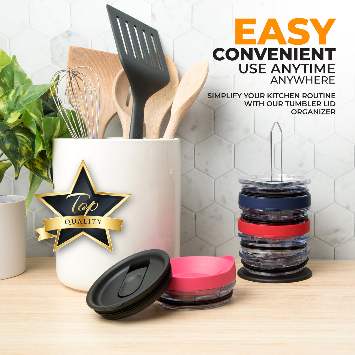 Tumbler Lid Organizer — Vertical Lid Storage for Stanley, Yeti & Most Tumbler Lids