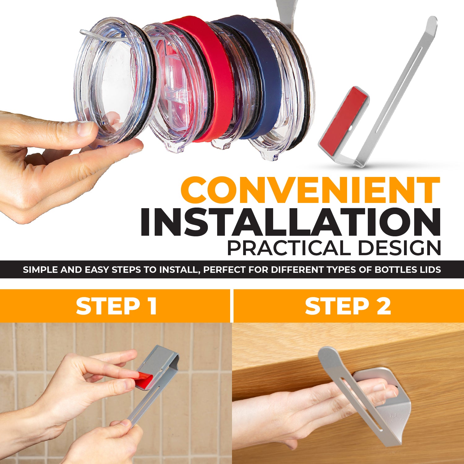 Tumbler Lid Organizer — Under-Cabinet Horizontal Storage for Tumbler Lids